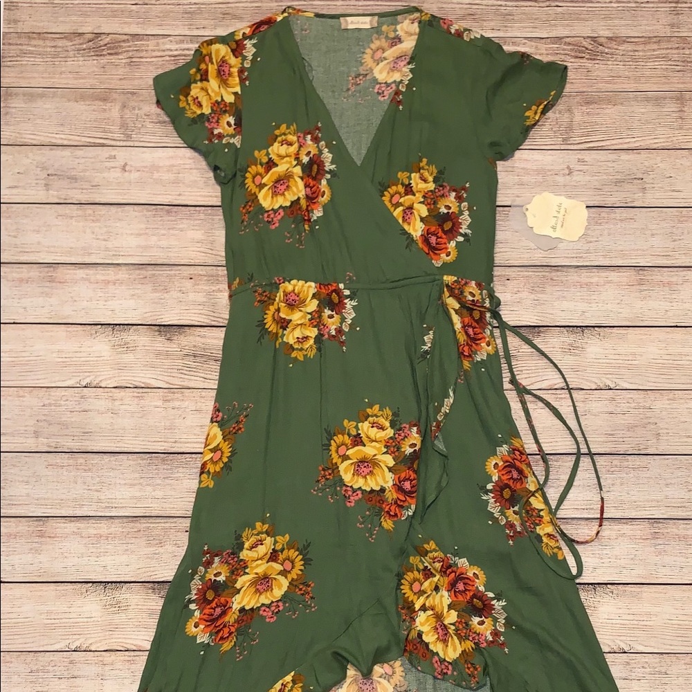 ALTER’D state Olive Dress With Flowers High Low